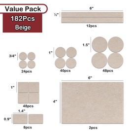 Yelanon Felt Furniture Pads -182 Pcs Premium Felt Pads for Chair Legs Furniture, Floor Protectors for Hardwood Floors, Beige