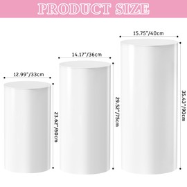 Wokceer Cylinder Pedestal Stands for Party White 3Pcs Large Round Cylinder Tables for Parties Pedestal Display Plinth Pillars for Wedding Birthday Party Art Decor 15.7*35.4"(L)