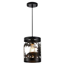 Monyohame Farmhouse Rustic Ceiling Light Fixture, 1-Light Round E26 Base Black Metal Fixture Adjustable Height with Bear Design-Perfects for Kitchen, Dining Room, Bedroom, Hallway, Entrance
