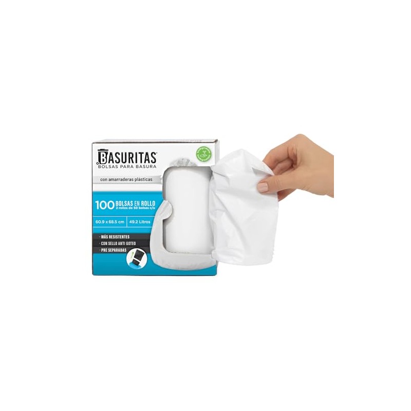 Basuritas | 100 Bolsas de Basura Grandes de 60.6x68.5 cm,