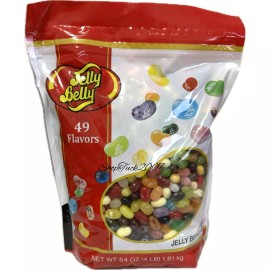 Jelly Belly 4 Pounds Jelly Belly Beans 49 Flavors Fat Free Food 64oz - Exp August 2026 - 1 Pack Resealable Bag
