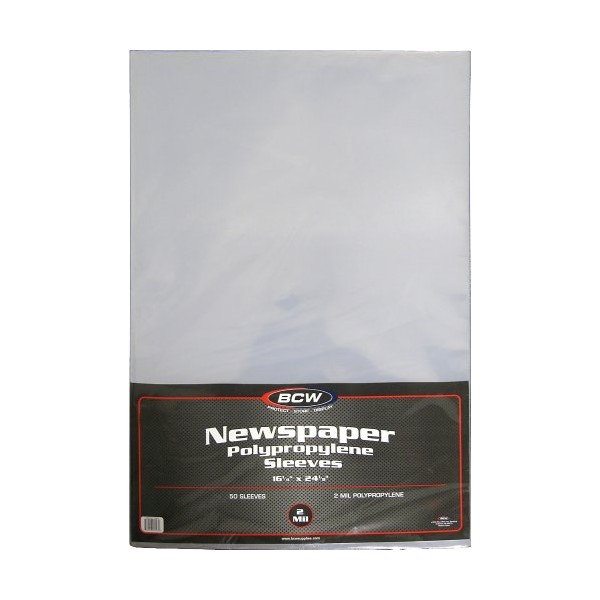 BCW Newspaper 2-mil Polypropylene Sleeves 16" X 24" | 50-Sleeves