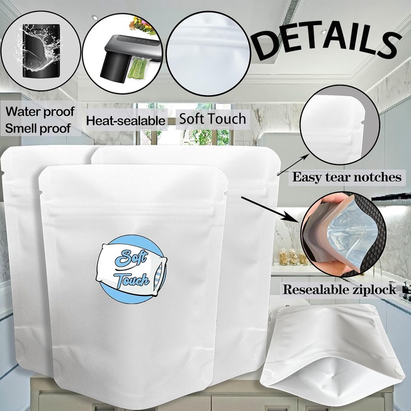 YINGZON 100 Pack Soft-Touch Mylar Bags, 5 x 4 inchs