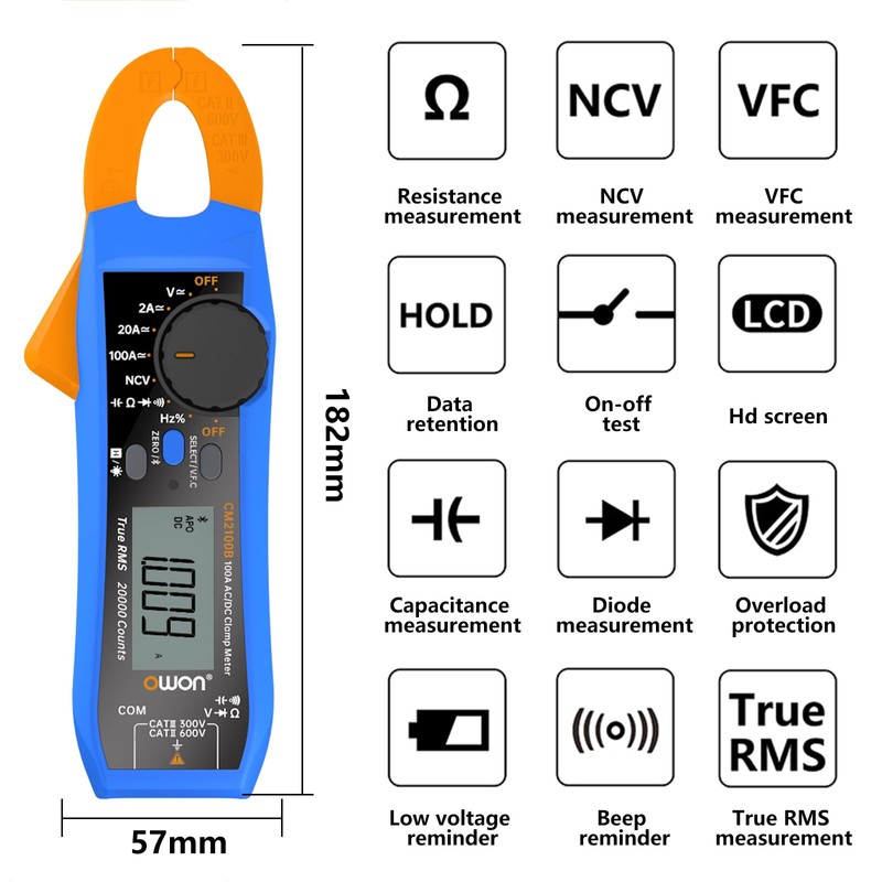 OWON CM2100B Digital Clamp Meter Bluetooth Smart Electrical Tester 600V
