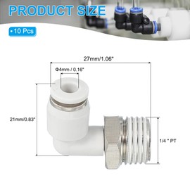 PATIKIL Push to Connect Fitting, 2 Pack Pneumatic Air Elbow Quick Connector 1/4" PT Male Thread x 4mm Tube 90 Degree Connect Tubing Elbow Air Tube Fitting Pneumatic Quick Adapter, White