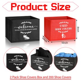 Suzile Suzile 200 Pcs Disposable Shoe Covers with 2 Pcs Box Open House Supplies Foldable Booties Shoe Covers Holder Storage Bin for House Indoor Guest Supplies, 10 x 10 x 8 Inch(Black, Red, Blue)