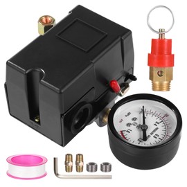 Air Compressor Pressure Control Valve, 1/4" Air Compressor Pressure Switch Assembly, 90-120 PSI, Includes Accurate Pressure Gauge & Safety Relief Valve, Automatic On/Off Control