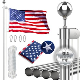Lechansen 16FT Heavy Duty Flag Pole Kit for Outside House, Full Body 304 Stainless Steel In Ground Flagpole with 3x5 American Flag, 130MPH Wind Resistant for Residential or Commercial Use