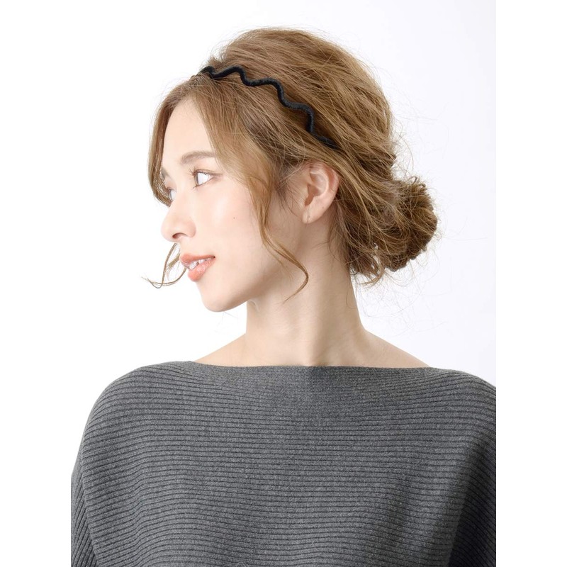 VINGTAINE HK-217-BK Wave Line Velour Headband Thin Simple Autumn Winter
