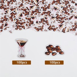 SHADOAMP Espresso Martini Confetti, 200pcs Double-Sided Printing Table Decor for Bachelorette, Bridal Shower, Birthday Parties, Brown Cardstock, Martini Shaped & Espresso Patterns
