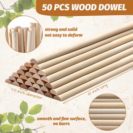 Tondiamo 50 Pcs Wooden Dowel Rods, 18-inch x 1/2-inch Split Wood Dowel Rods Unfinished Half Round Wooden Rods for Crafts DIY Dowel Feature Wall Log Cabin, Hobby Wood Products