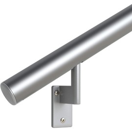 Promenaid 3ft Flush Handrail Kit - Silver - Complete Indoor/Outdoor Handrail for Stairs - 1.6" Round Anodized Aluminum Railing with 2 Silver Painted Pivoting Wall Brackets & Flush Endcaps