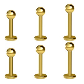 NewkeepsR 6PCS-16G Gold Internally Threaded Titanium 3mm Plain BallsPiercing Jewellery Labret, Implant Grade Flat Back Lip Tragus Helix Studs Conch Earring