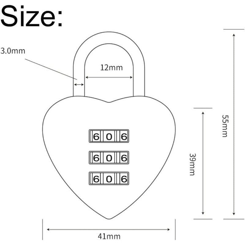 Pink Love Heart Shape Combination Padlock for Girls Women, Mini