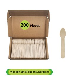 Disposable Wooden Ice Cream Spoons, 200 Counts 3.8" Round End Tasting Spoons Mini Birchwood Spoon Dessert Sampling Spoons, 100% Biodegradable & Compostable