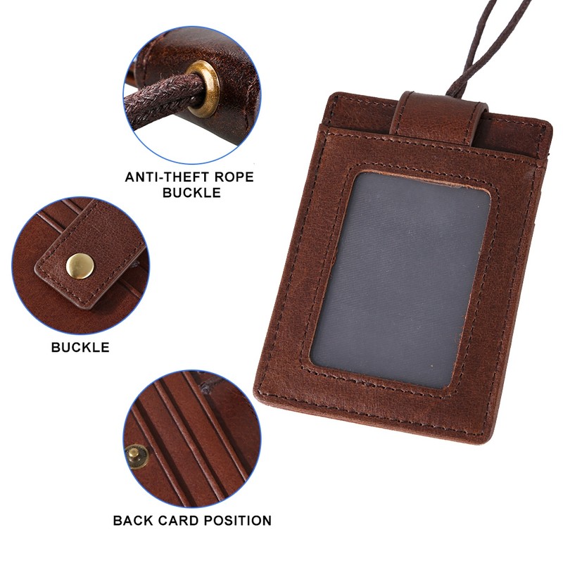 RFID Blocking ID Badge Card Holder Cowhide Wallet Hardware Sewing
