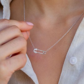 Safety Pin Necklace Dainty Gold Necklace for Women Safety Pin Necklace Mental Health Safety Pins with Charms Stocking Stuffers for Women Christmas Gifts 2024