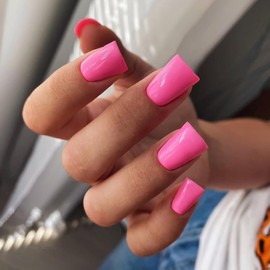 KQueenest Duck Press on Nails Medium - Summer Press on Nails Hot Pink, Opaque Bright Vibrant Fake Nails with Glue, Fit Perfectly, Neon Reusable Soft Gel Glue on Nails for Women 24 Pcs