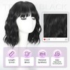 iAelev Black Wig With Bangs Bob Synthetic Curly Wigs Natural