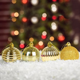VEYLIN Christmas Tree Decorations Set of 40 Gold Christmas Baubles Hanging Ball Tinsel Garland Star Tree Topper Ornaments