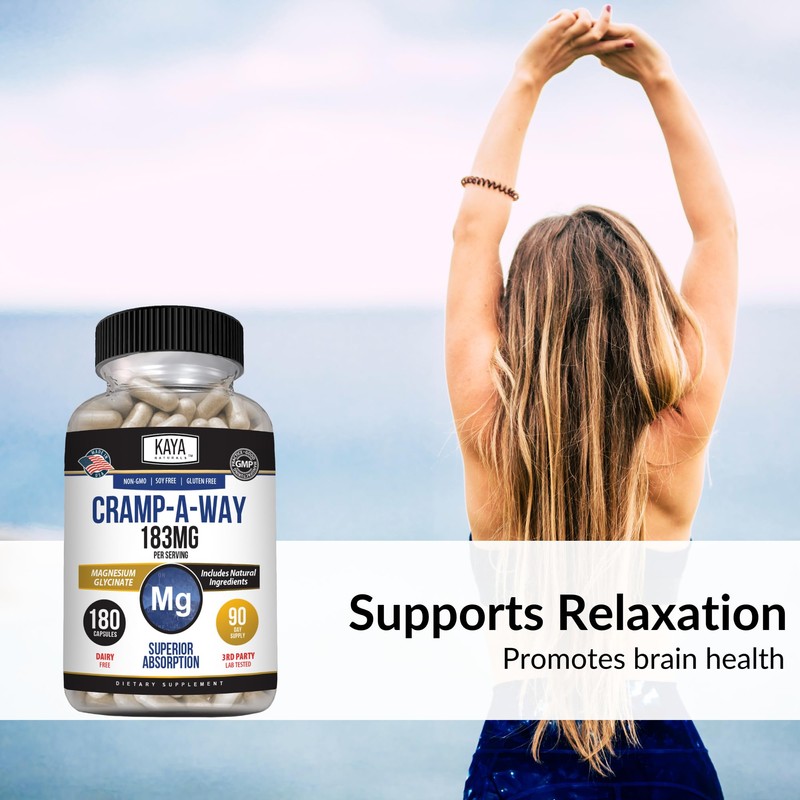 Kaya Naturals Cramp-A-Way Magnesium Glycinate 183mg (180 Count (Pack of