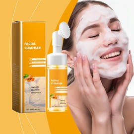 2PCS Turmeric Face Wash with Brush - Foaming Facial Cleanser for Women, Improves Blemishes, Zits, & Evens Skin Tone, Gentle Hydrating Cleanser