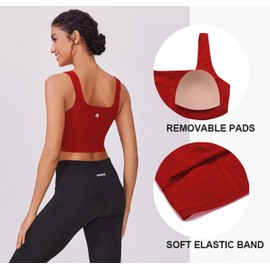 PINSPARK Women's Sports Bra Without Underwire Removable Padded Sports Bustier Breathable U-Back Yoga Bra Crop Tops Running Jogging Fitness Sports Bra Top, red, M