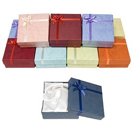 Novel Box® Cardboard Jewelry Bangle Gift Boxes with Rosebug Bows in Assorted Colors 3.5X3.5X1 (Pack of 12) + NB Cleaning Cloth