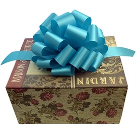 Turquoise Decorative Ribbon Pull Bows - 9" Wide, Set of 6, Spring, Gift Basket, Presents, Birthday, Fundraiser, Wedding, Reception, Anniversary, Decoration, Classroom, Office, Christmas, Easter