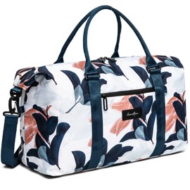 Clementine Tote Bag | Weekender Bags for Women | Perfect Travel Bags for Women, Overnight Bag, and Gym Bag for Women | Navy Guava Leaves - Medium