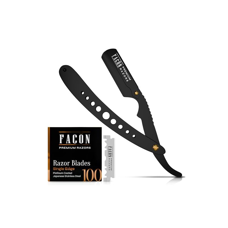 100 BLADES + Facón Professional Classic Straight Edge Barber Razor