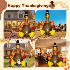 Thanksgiving Inflatables Turkey Outdoor Decorations 8FT Fall Inflatable Turkey with Built-in LED Lights Blow up Outdoor Lawn Yard Decoration
