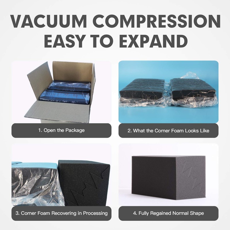 8 Pack - Bass Traps Acoustic Foam Corner, 8''x8''x12'' Black