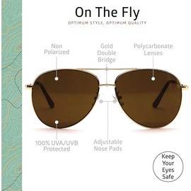 OPTIMUM OPTICAL Classic Aviator Sunglasses for Men and Women with Vintage Brow Bar - On The Fly