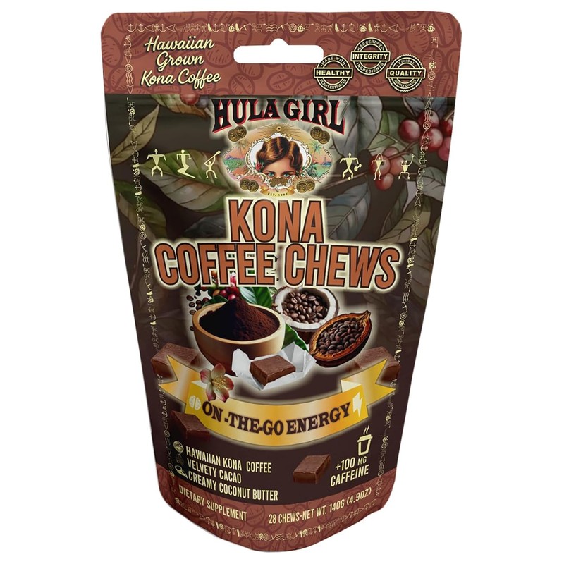 Hula Girl Kona Coffee Chews 140 Grams Pouch Bag