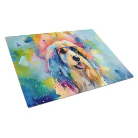 Caroline's Treasures DAC2448LCB Afghan Hound Hippie Dawg Glass Cutting Board Large Decorative Tempered Glass Kitchen Cutting and Serving Board Large Size Chopping Board