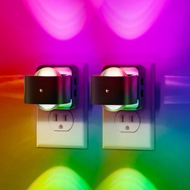 JandCase JandCase Night Lights Plug into Wall,10-Colored Changing Night Light for Kids, 2 Pack 180 Rotatable Plug RGB LED Nightlight with Dusk to Dawn Sensor for Bathroom Decor, Children Room, Gift
