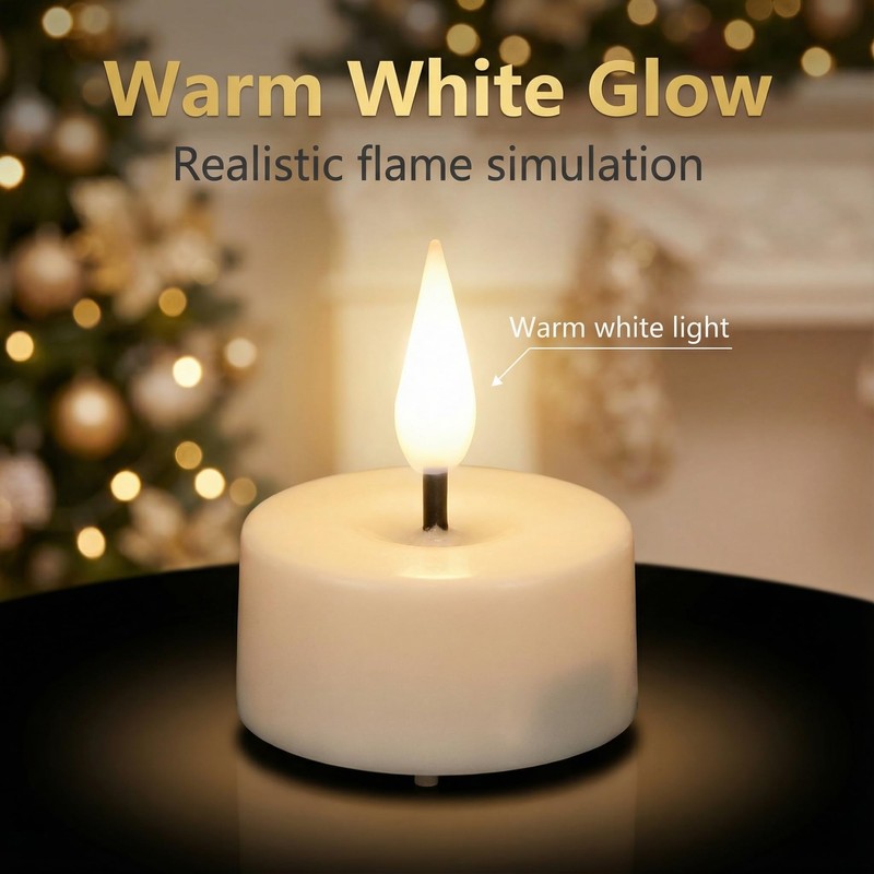 Eywamage White Flameless Wax Tealights with Remote Batteries, Flickering LED