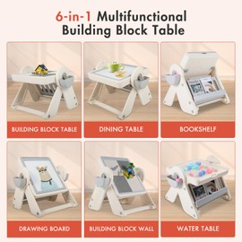 GCCSJ 8-in-1 Multifunctional Kids Activity Set, Foldable Building Block Table and Chairs, Drawing Board, Dining/Study Table, Bookshelf and Storage Table