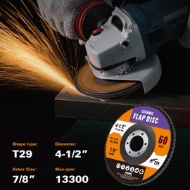 Shawya 10 Pack Ceramic Flap Discs 4 1/2 for Angle Grinder, 60 Grit 7/8” Arbor Flap Wheels for Rust Removal, Sanding and Finishing,T29