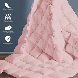 puredown® Goose Feather Comforter Full/Queen Size, All Season Duvet Insert Medium Warmth, Cloud Soft Hotel Collection Comforters with 100% Cotton Cover (90x90 Inch, Pink)