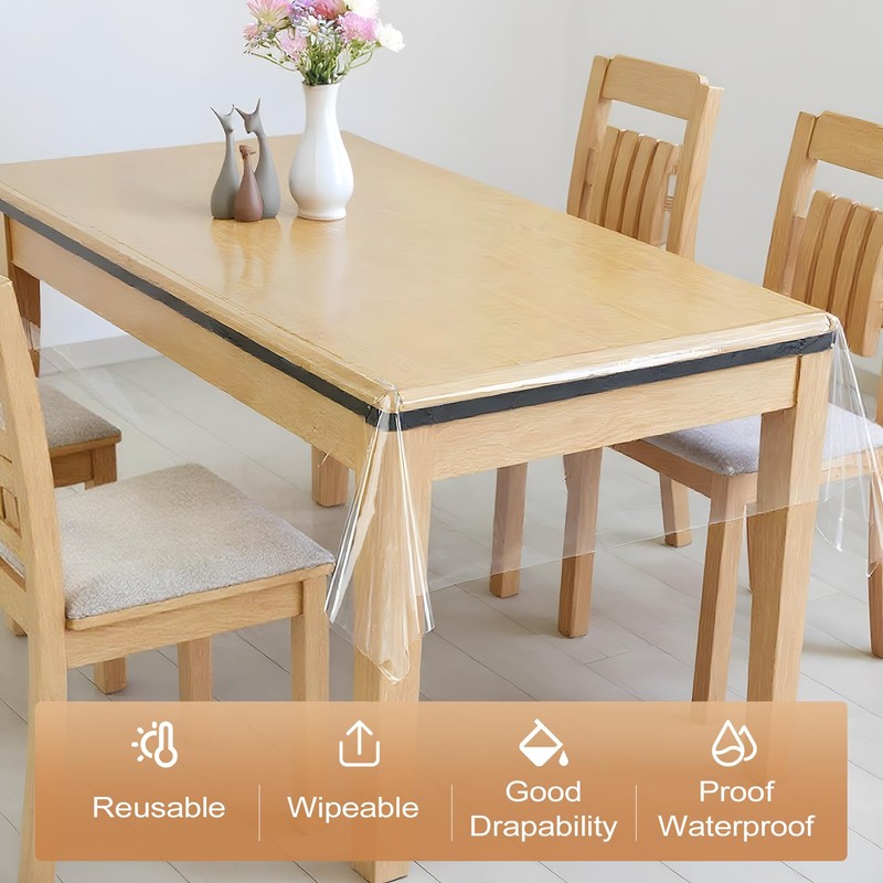 Incisite Clear PVC Table Cloth, Waterproof Wipe Clean Plastic Table