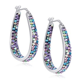 Crystal Hoop Earrings For Women Rhodium Plated Oval Inside Out Earring Party Jewelry Gift