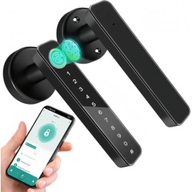 Fingerprint Door Knob, Keyless Entry Door Locks with Handle, 4-in-1 Smart Door Locks (Fingerprint/App/Code/Key), Keypad Door Lock, for Rental Bedroom Home Office and Hotel
