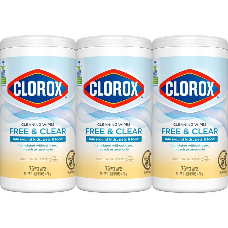 Clorox Free & Clear Cleaning Wipes, Light Lemon Scent, 75