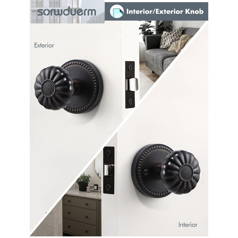 SORWDUERM Oil Rubbed Bronze Knobs Passage Door Knobs Interior Door