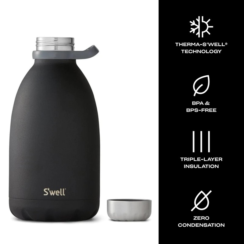 S'well Stainless Steel Roamer Bottle, 64oz, Onyx, Triple Layered Vacuum
