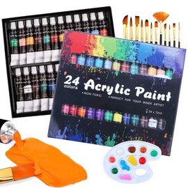Juego de Pintura Acrilica, Pintura Oleo 24 Colores×12ml con 12 Pinceles y 1 Paleta,Colección completa de pinturas base de aceite para proyectos de arte y manualidades