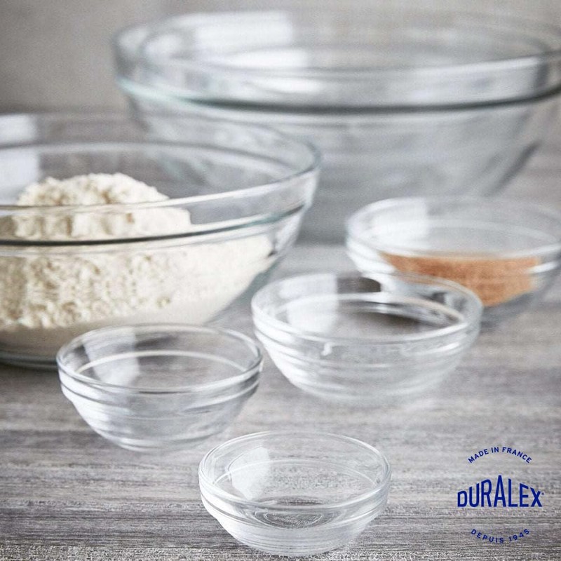 Duralex Gigogne Stackable Glass Mixing Bowls Set, Chip Resistant Durable