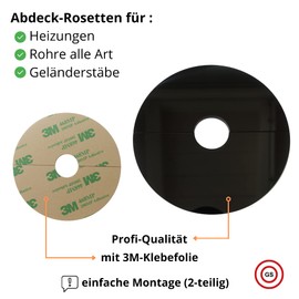 Rosettes Cover for Pipes, Heaters, Railings, Easy Assembly, Pipe Cover, Made in Germany, Pipe Collars, White/Grey/Black, Heating Pipe Cover, Trim Cuff